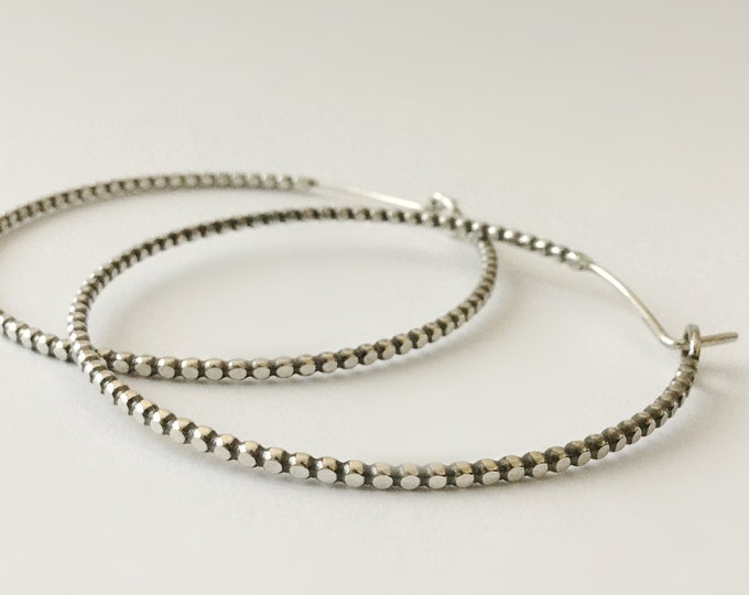 Large Handcrafted Sterling Silver Pebbled Hoop Earrings