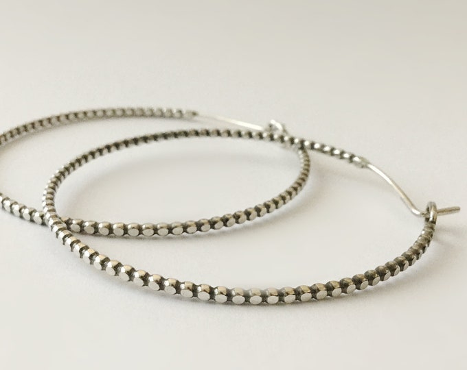 Large Handcrafted Sterling Silver Pebbled Hoop Earrings, Big Hoops Silver, Boho Circle Earrings, Gift for Her, Textured Hoops, Big Earrings
