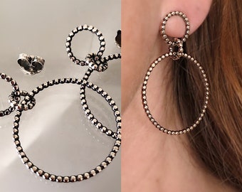 Large Handcrafted Sterling Silver Pebbled Hoop Earrings for Women, 2.2mm