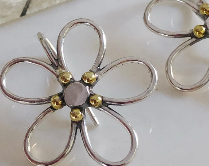 Sterling Silver Boho Daisy Earrings, Mixed Metal Flower Jewelry