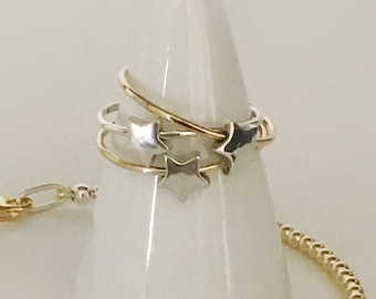 Handcrafted Sterling Silver/ 14k Yellow Gold Spinning Star Ring, All Sizes