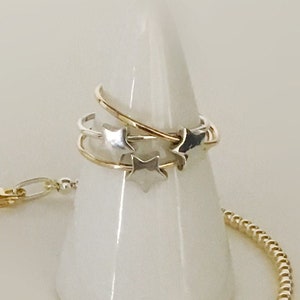 Handcrafted Sterling Silver/ 14k Yellow Gold Spinning Star Ring, All Sizes