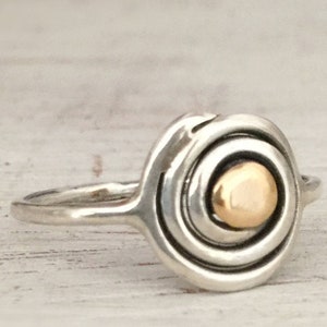 Handcrafted Sterling Silver Swirl Ring with 14k Gold Center