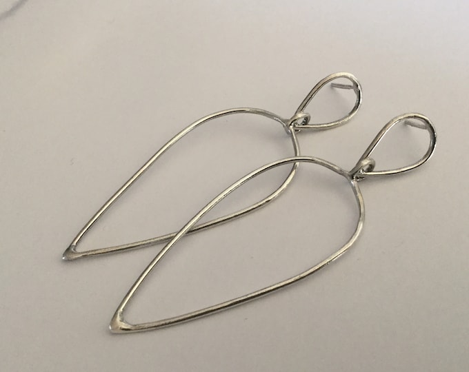 Large Handcrafted Sterling Silver Upside Down Drop Hoops