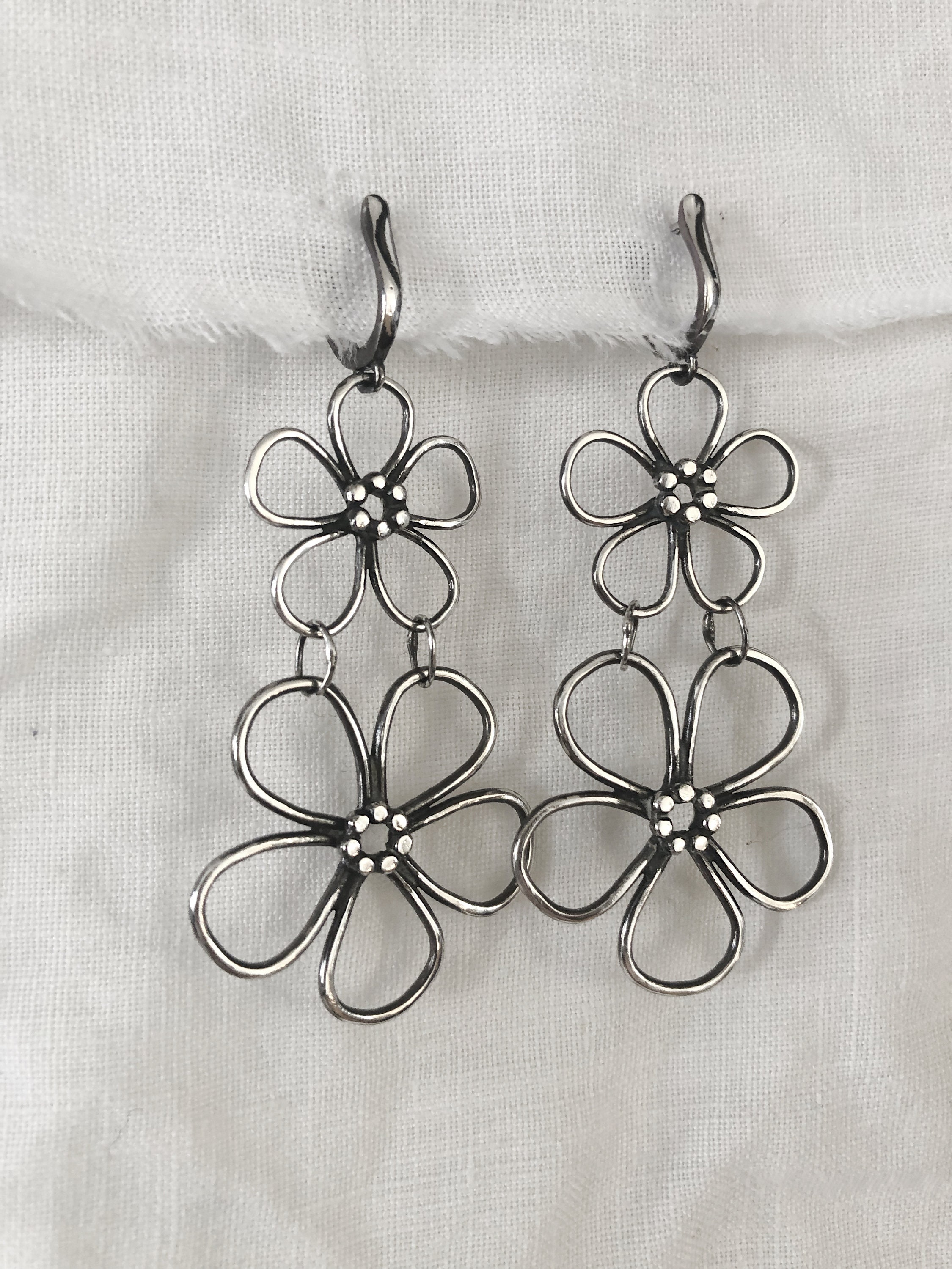 Blossom Large Silvertone Light Weight Statement Earrings with Accent Bead options from The Sculptural Collection Basic Metal