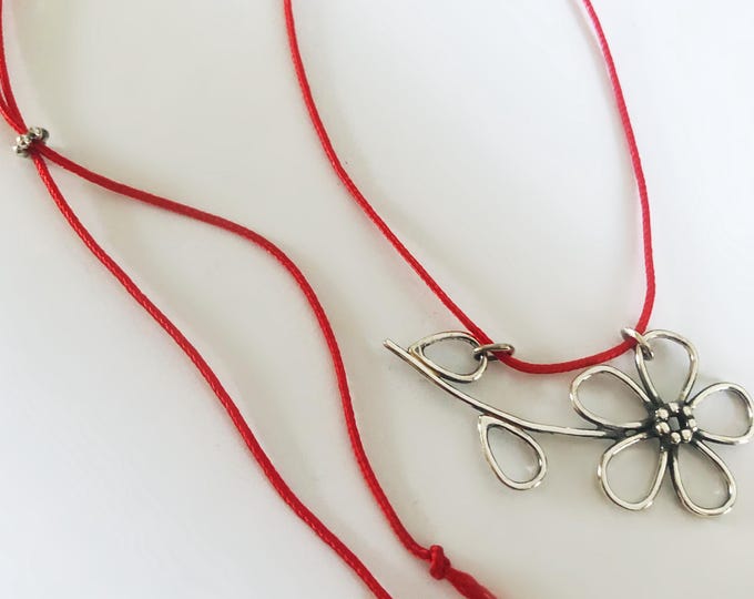 Flower Necklace, Sterling Silver Flower, Handmade Flower on Adjustable Chain, Jewelry for Her, Unique Floral Necklace, MomandPom, Boho Gift