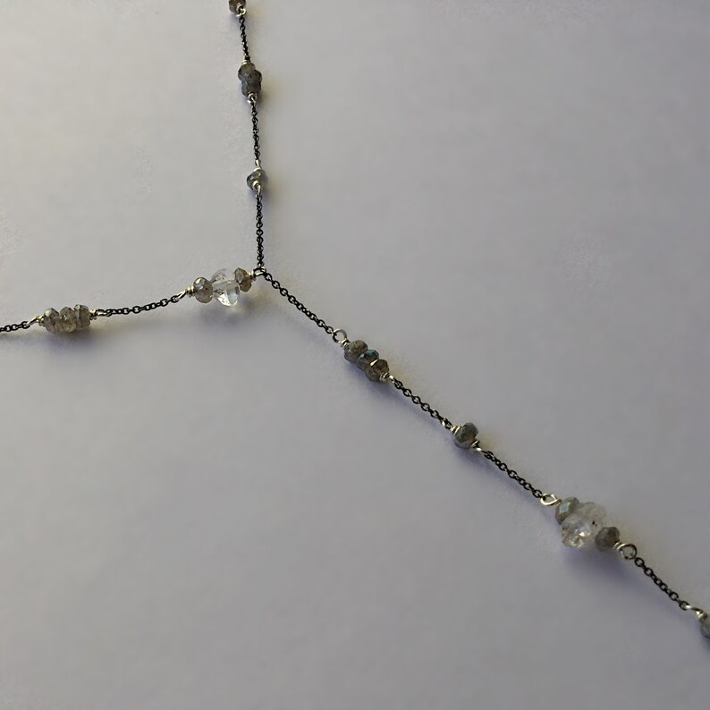 Sterling Silver Y-Necklace With Herkimer Diamonds and Labradorite