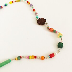 Colorful Beaded Necklace: Sterling Silver Wire Wrapped Boho Jewelry