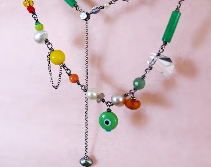 Multi Gemstone Necklace, Colorful Necklace, Chocker Necklace with Various Beads, Unique Neckalce, One of a kind Necklace, Gift for Her