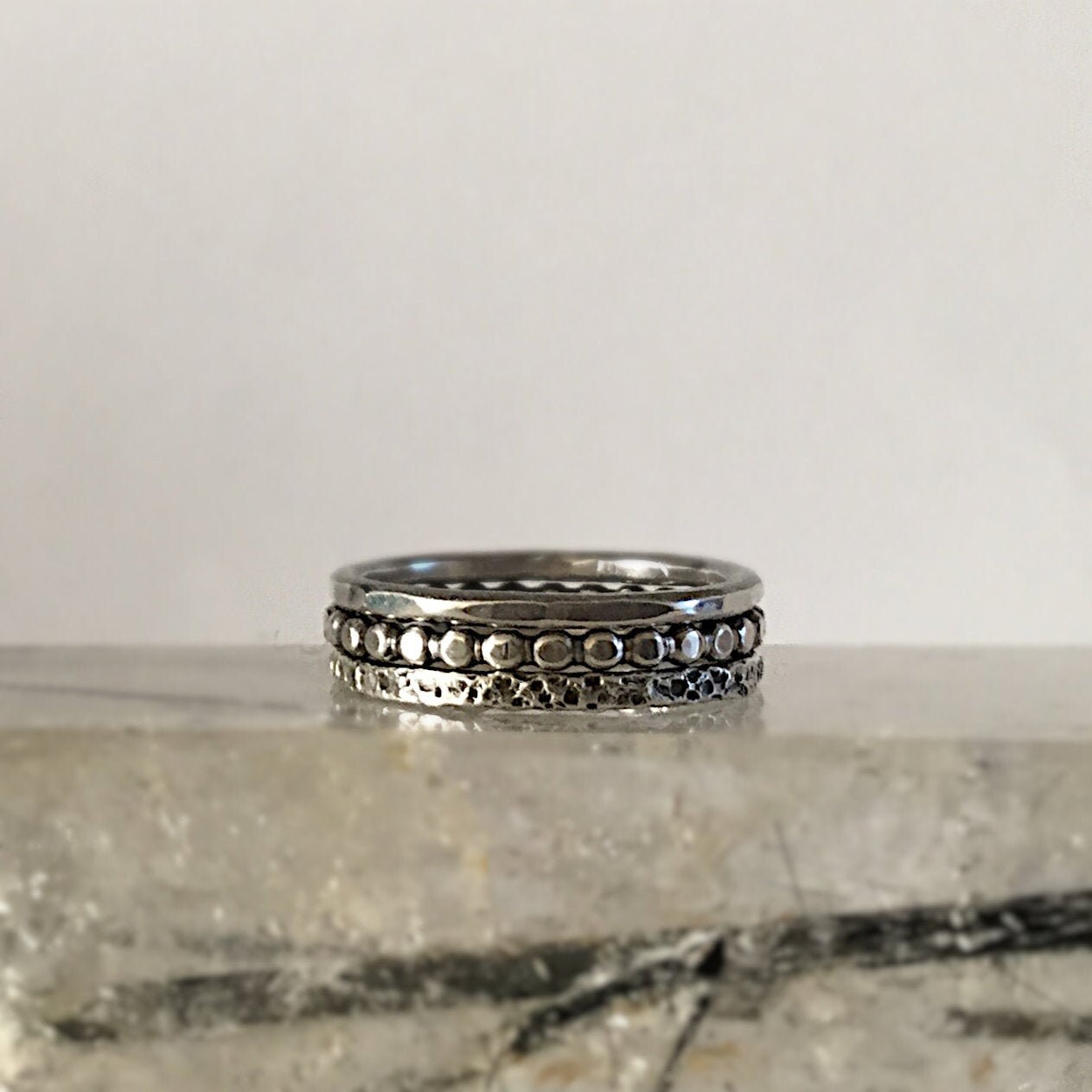 Handcrafted Sterling Silver Stacking Ring Set with 3 Textures, 2.2mm ...