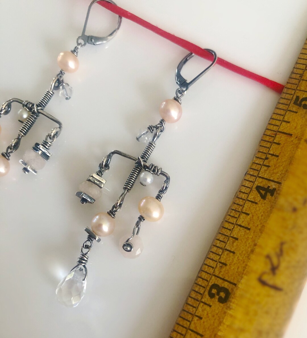 Long Earrings, Peach Colored Earrings, Unique Earrings, Artisan Earrings, One of a Kind Earrings ...