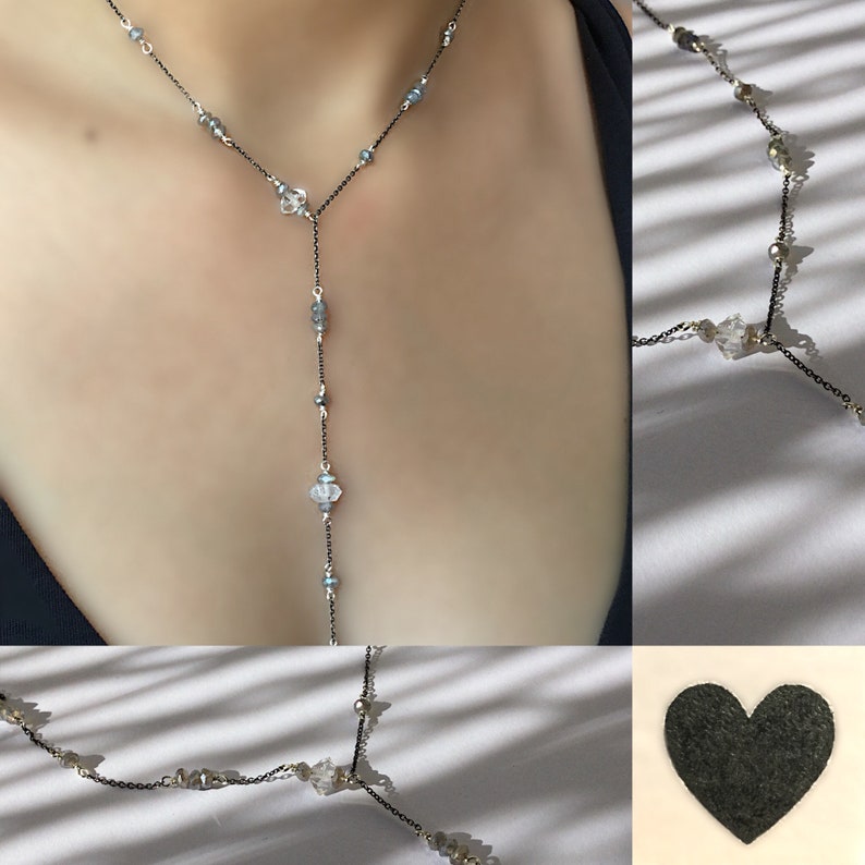Sterling Silver Y-Necklace With Herkimer Diamonds and Labradorite