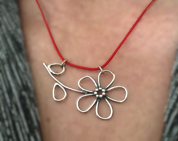 Handmade Sterling Silver Flower Necklace: Adjustable Boho Jewelry