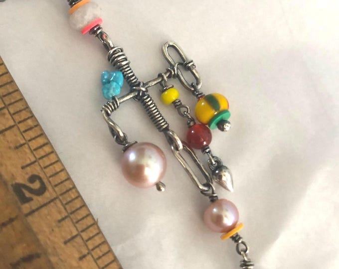 Unique Long Earrings, One of A Kind Jewelry, Handmade Sterling Silver Earrings, Unique Jewelry, Gift for Her, Colorful Earrings, MomandPom