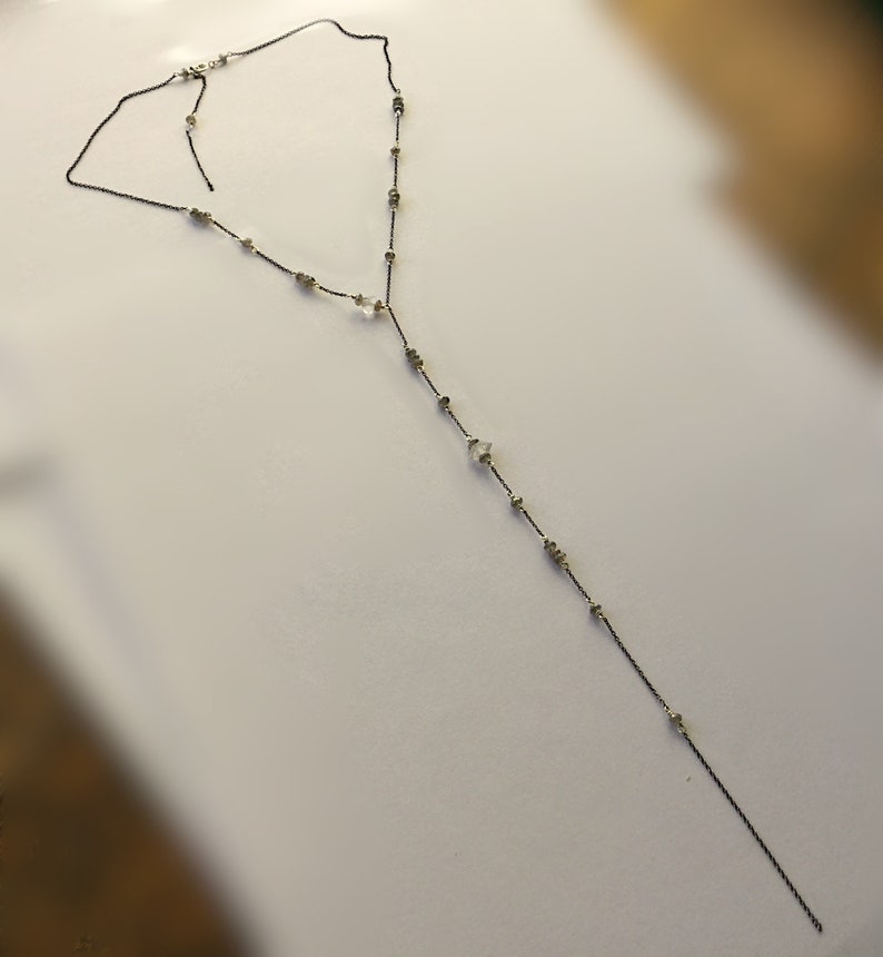 Sterling Silver Y-Necklace With Herkimer Diamonds and Labradorite