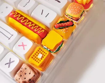 Cute Food Keycap, Hamburger, Hot Dog, French Fries, Sandawich Resin Artisan Keycap, 1PC Key Cap, Cherry Profile Artisan Keycap , ESC Keycap