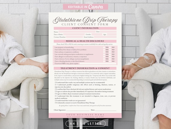 glutathione consent form IV Drip Editable Gluta Drip Therapy Waiver Template Vitamin IV Infusion Medspa Aesthetic Wellness Clinic hydration-mask Size:1000 mcg/ml - 30 ml x 3 Ghk-Cu Copper Peptide Face