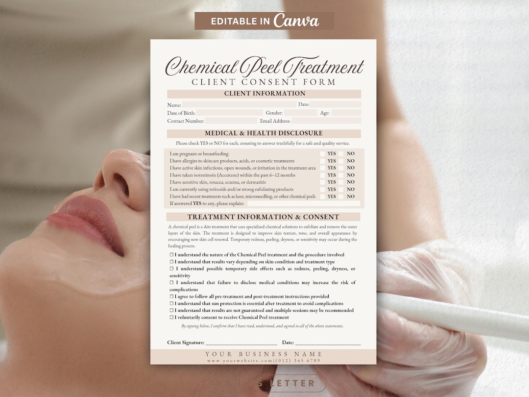 Editable Chemical Peel Consent Form Professional Facial Treatment ...