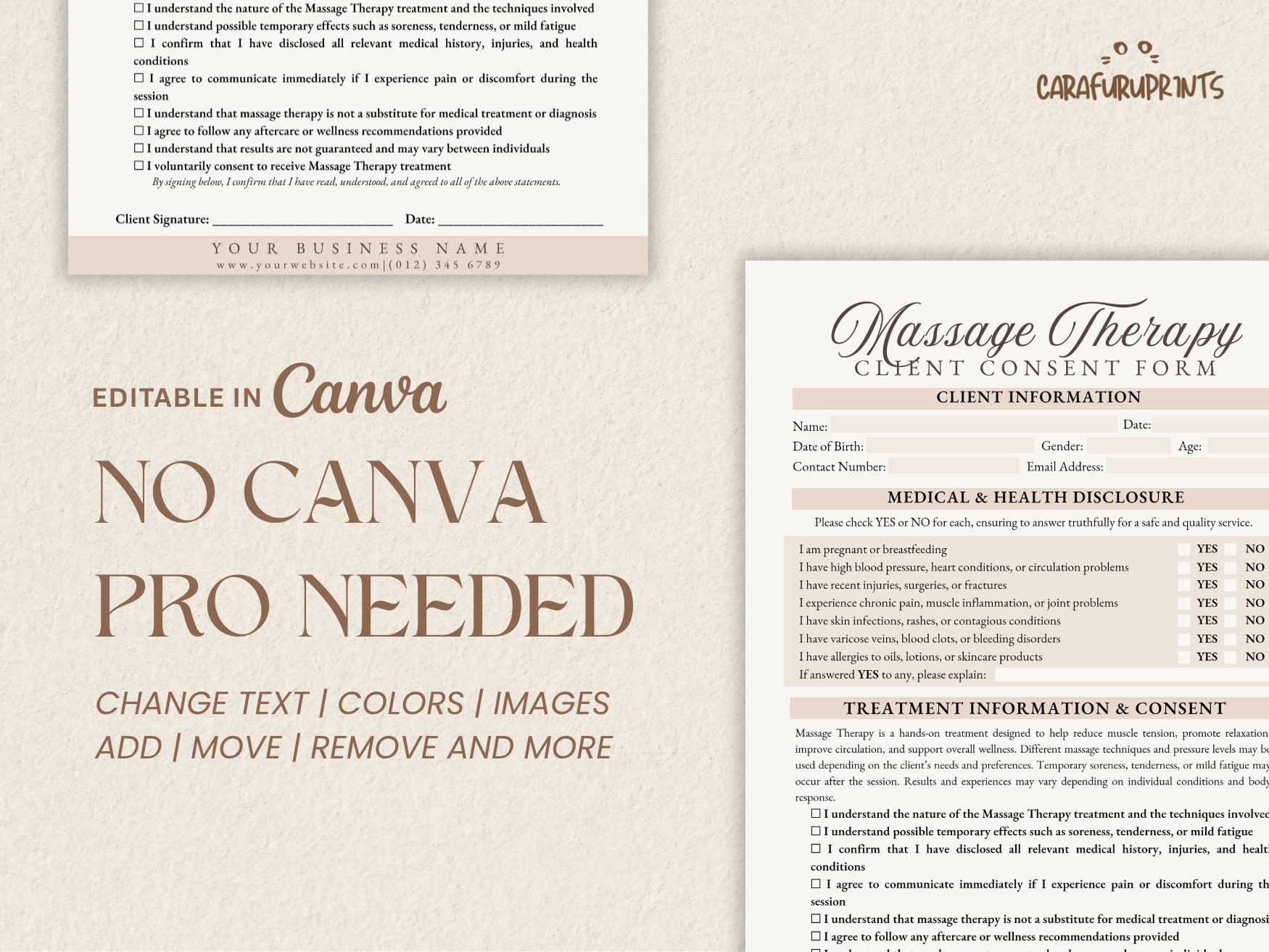 Message Paperwork Editable Massage Therapy Consent Consultation Bundle Forms, Editable ...
