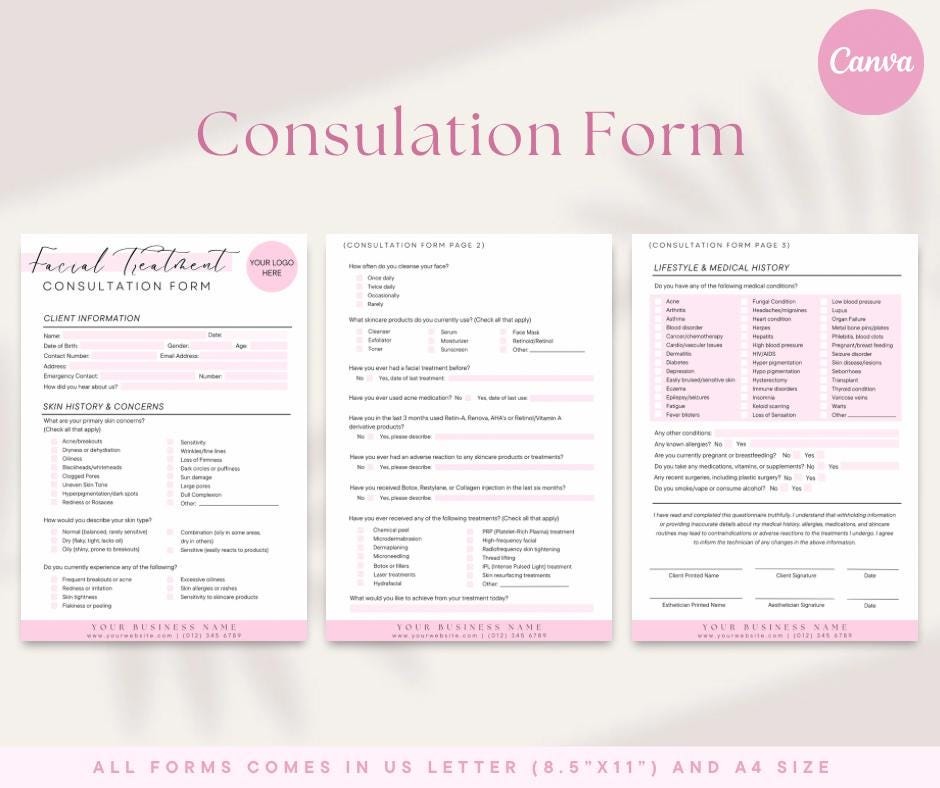 Facial Treatment Client Consent Form | Editable Consultation & Waiver ...