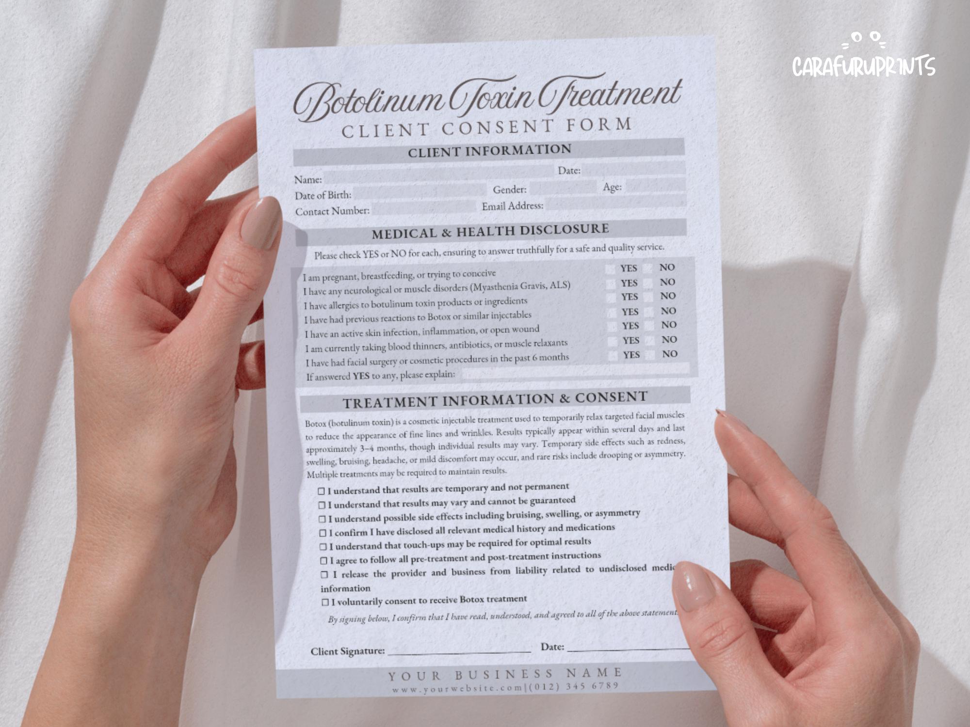 Botox Authorization Editable Botox Consent Form Liability Waiver Professional Botulinum ...
