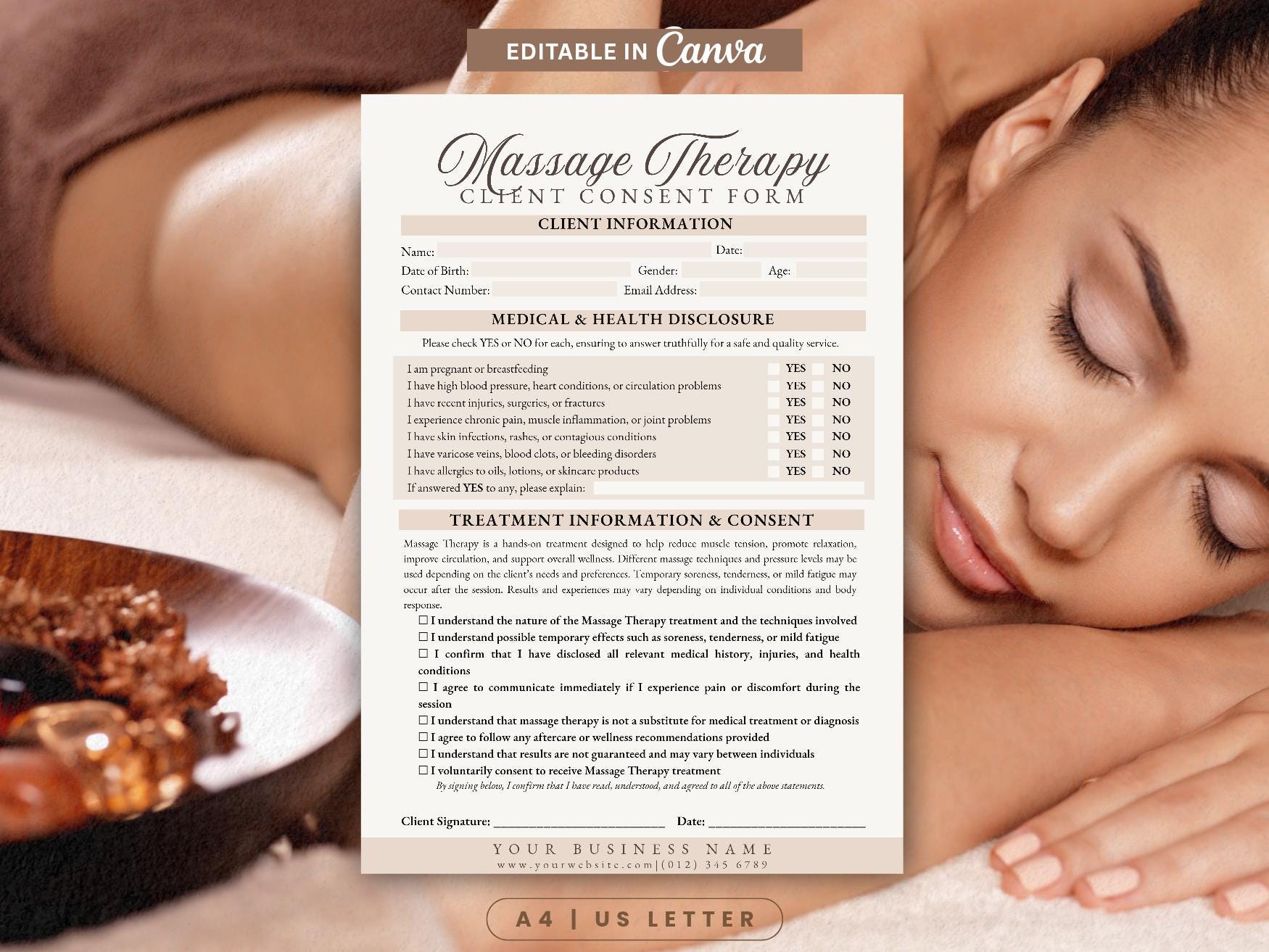 Message Paperwork Editable Massage Therapy Consent Consultation Bundle Forms, Editable ...