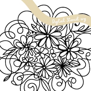 Máscara de esboço floral 2 Máscara digital SVG Estêncil digital SVG Png Jpg para impressão em gel, Cricut, Silhouette, mídia mista, diário de arte, etc.