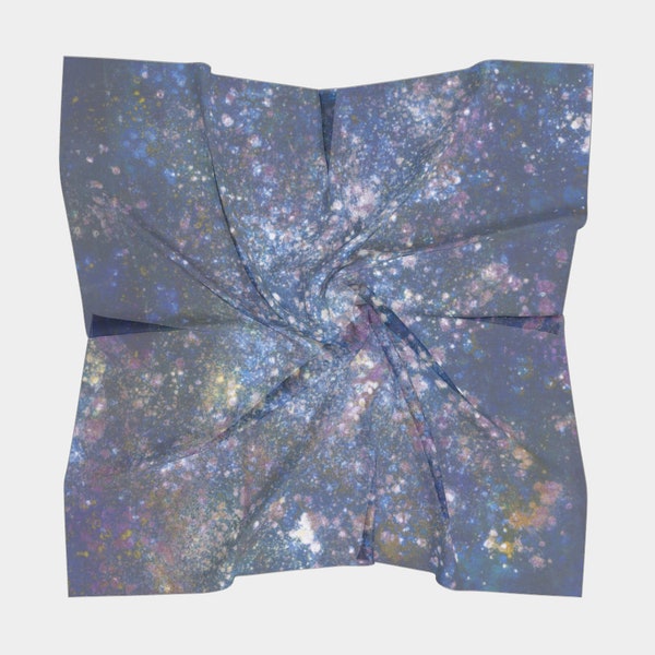 Galaxy Square Scarf, celestial scarf, wrap scarves, ladies scarf, Chiffon scarf, Square silk scarf, silk bandana scarf, floral headscarf