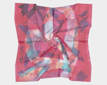 Caritas Square Silk Scarf, Abstract scarf, wrap scarves, ladies scarf, Chiffon scarf, Square silk scarf, summer scarf women, beach cover up