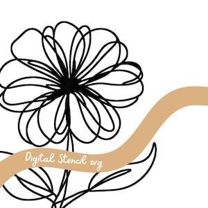 Desenho de linha Flor 1 Máscara SVG digital, arquivo de corte SVG para Cricut, Silhouette, estêncil para impressão em gel, mídia mista