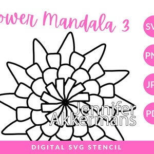 Flower Mandala 3 Stencil - Digital Stencil, SVG cut file for cricut, silhouette, png, jpg, pdf, Instant download, gel printing stencil