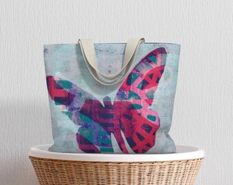 Butterfly Large Market Bag, Butterfly Purse, huge canvas tote bag, market bag, compartment tote bag, commuter bag, statement purse