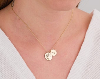 Custom 14K Gold Disc Dog Necklace, Pet Memorial Gift, Dog Initial Necklace, Disc Pet Letter Necklace, Personalized Gifts, Mothers Day Gifts