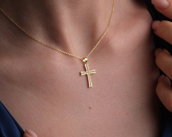 Gold Cross Pendant, Religious Necklace, Dainty Cross Necklace, Handmade Crucifix Jewelry, Christian Faith Gifts, Mothers Day Gifts For Her