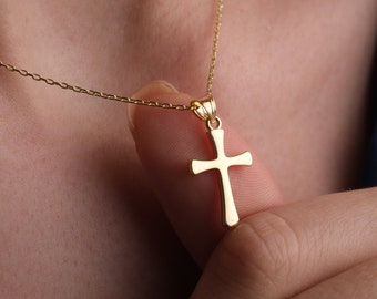 14K Gold Christian Cross Necklace, Gold Crucifix Necklace, Minimalist Jewelry, Gold Cross Pendant, Religious Gifts, Mothers Day Gift For Her