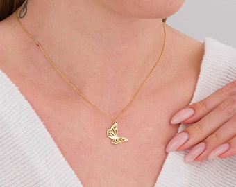 14K Gold Butterfly Necklace, Minimalist Butterfly Necklace, Tiny Butterfly Necklace, Butterfly Pendant, Handmade Jewelry, Mothers Day Gifts