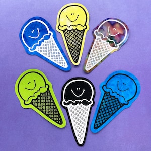 Smiling Ice Cream Cone - screenprinted iron on patch