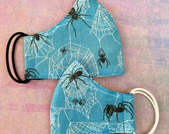 Handmade Cotton Face Mask - Blue Spiderwebs