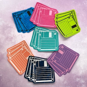 retro 80s 90s floppy discs - screenprinted iron on patch