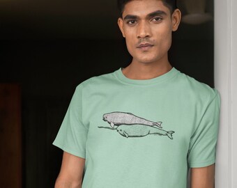 Beluga Narwhal Whale Unisex Adult Garment Dyed T-shirt Sea Adventure Inspired Drawing Comfortable Perfect Gift Oceanic Wear Casual Outfit