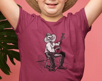 Banjo Blues Bone Unisex Kid T-Shirt Skeleton Music Lover Tee Shirt Musician Toddler School Gift Soulful Tune Jazzy Beat Skull Skeletal Soul