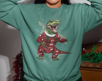 T-Rex Holiday Reximus Maximus Dino Sweater Premium Unisex Christmas Garment Sweatshirt Dinosaur Tyrannosaurus Rex Unique Story Forest Night