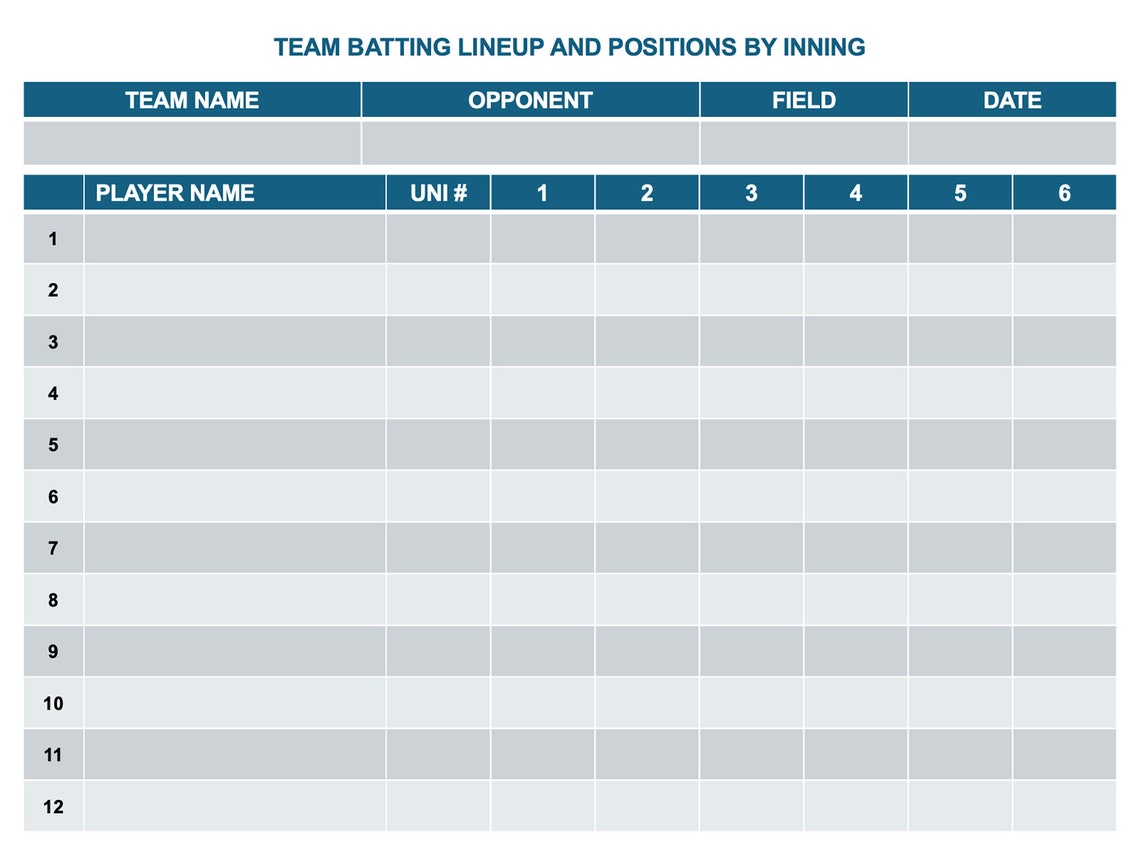Baseball Hitting Lineup and Positions by Inning Template for Little League Etsy