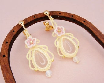 Boucles d'oreilles en fil de cire micro crochet Fleur de pêcher Tassel Agate