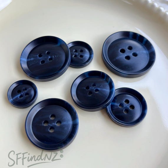 Mixed Blue Resin Buttons: Coat & Suit Closures, 7 Sizes