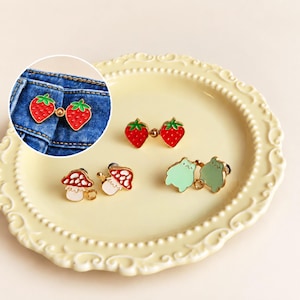 Söt tecknad midjeknapp, groda jordgubb svamp jeansstrammare, syfri klädnål, kawaii denim midjejusterare