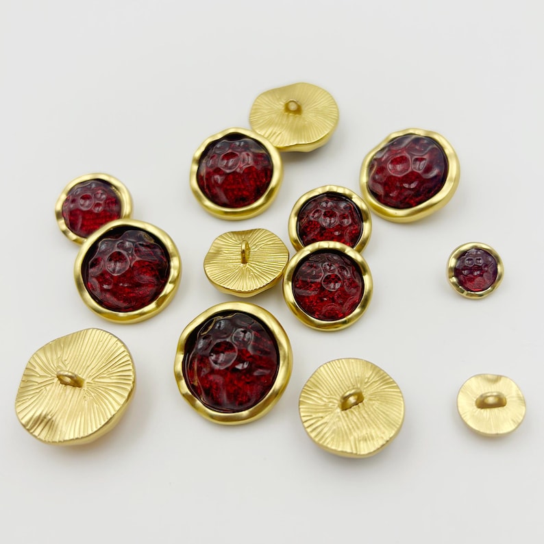 Deep Red Gemstone Buttons: Vintage Metal Sewing Embellishments - Etsy