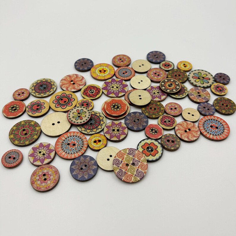 Patterned Wooden Buttons: Blind Box Set, DIY Sewing Accessories - Etsy