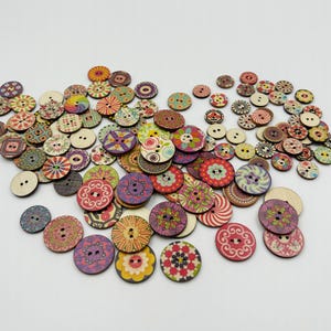 Bohemian Wooden Buttons: Colorful Mixed Set for Sewing, DIY Crafts