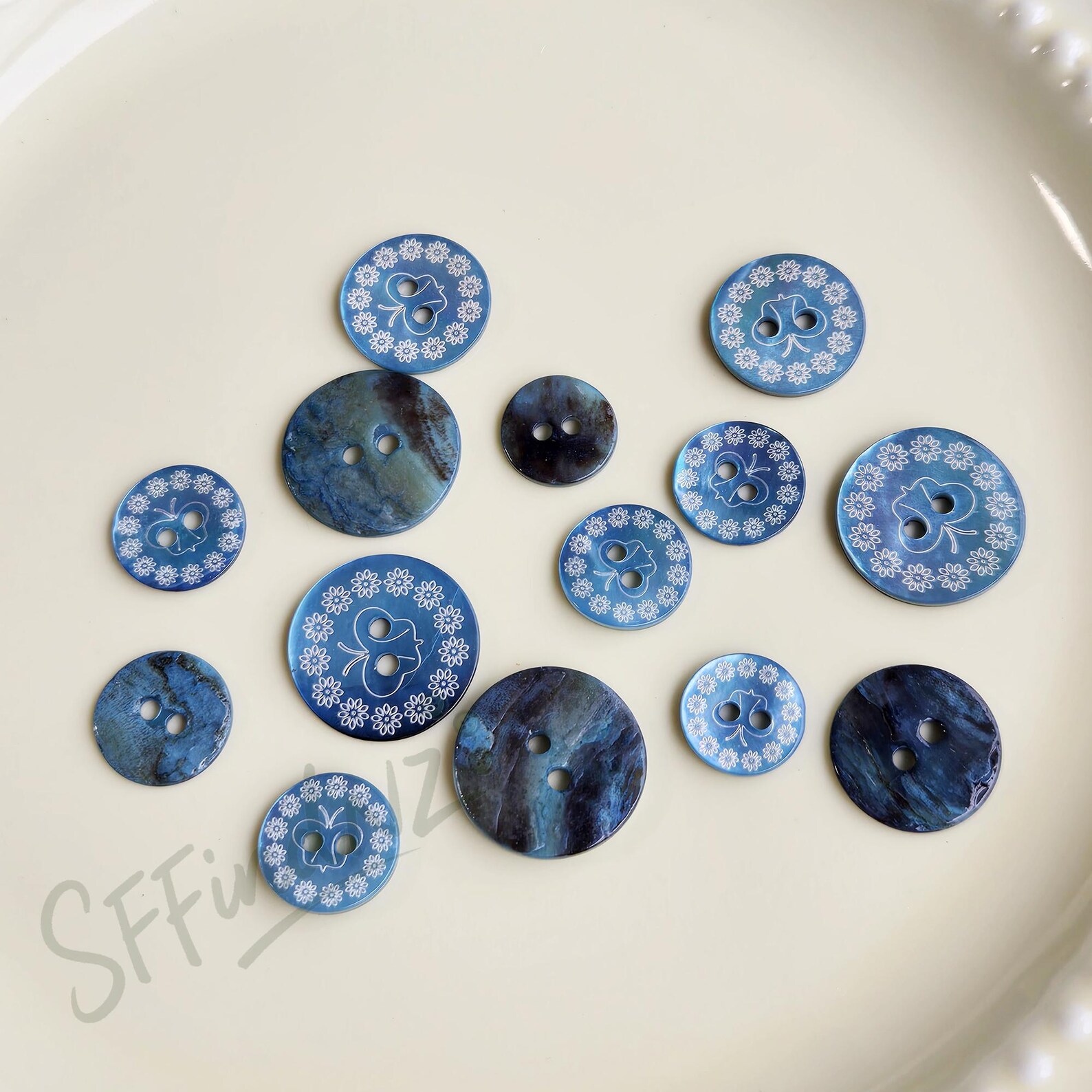 Blue Flower Buttons Made of Natural Seashells, Available in 4 Different ...